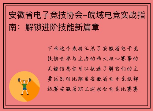 安徽省电子竞技协会-皖域电竞实战指南：解锁进阶技能新篇章